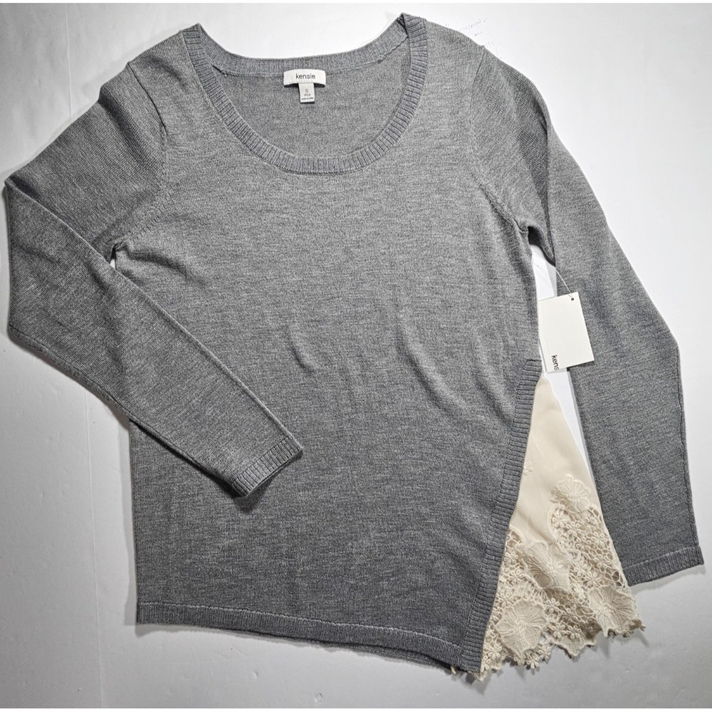 Kensie Eyelet Lace Side Soft Sweater Women's Blue Size Small NWT